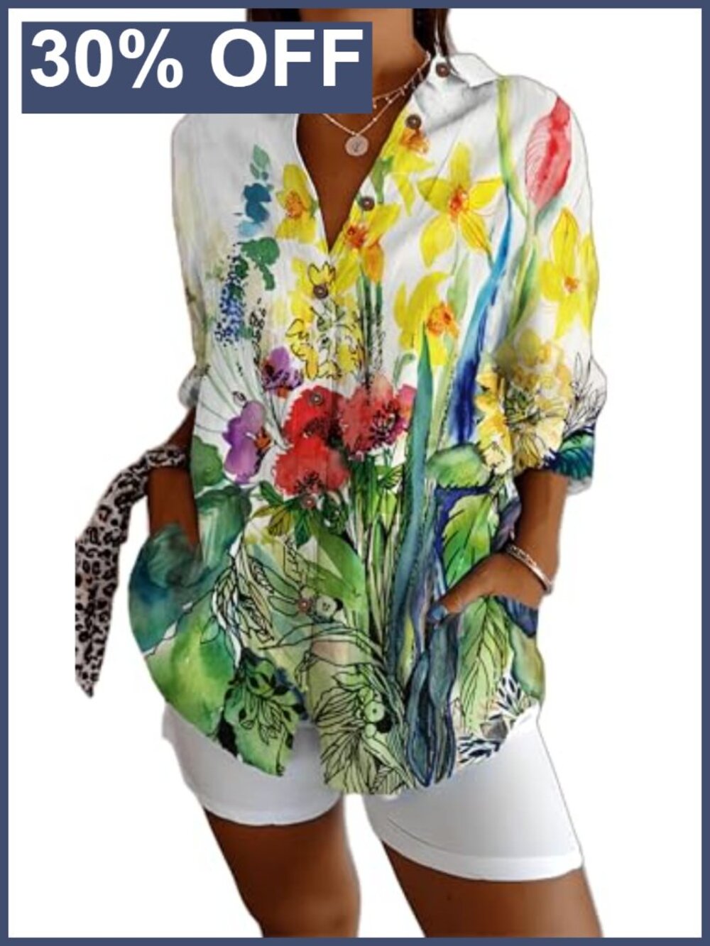 Women's Floral Button Down Blouse Long Sleeve V-Neck Dressy Casual Top